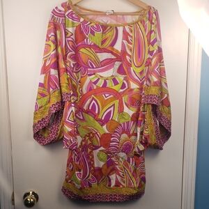 Trina Turk Casablanca Tunic Dress Kimono Sleeve Floral Paisley Women’s S LARGE